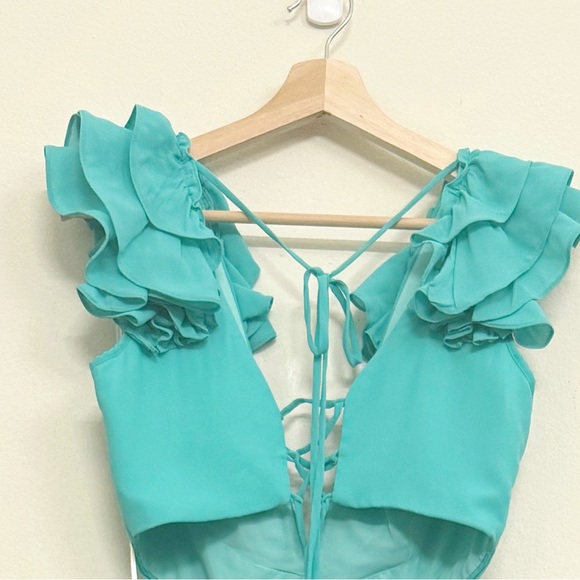 NWT PatBO Flutter Sleeves Ruffle Maxi Dress in Aqua Size 8 - Picture 10 of 13